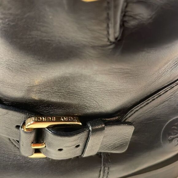 Tory Burch Black Leather Moto Boots Buckle Strap Ankle/Mid-Calf Boots Sz 7.5 - Picture 5 of 16